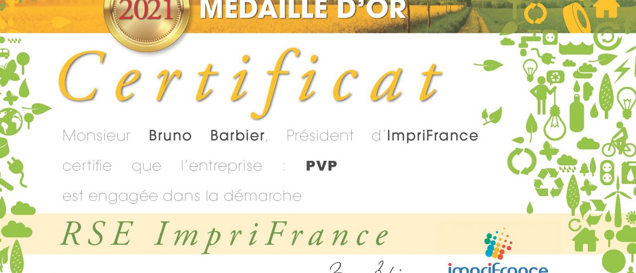 PVP – Médaille d’OR 2021 RSE ImpriFrance